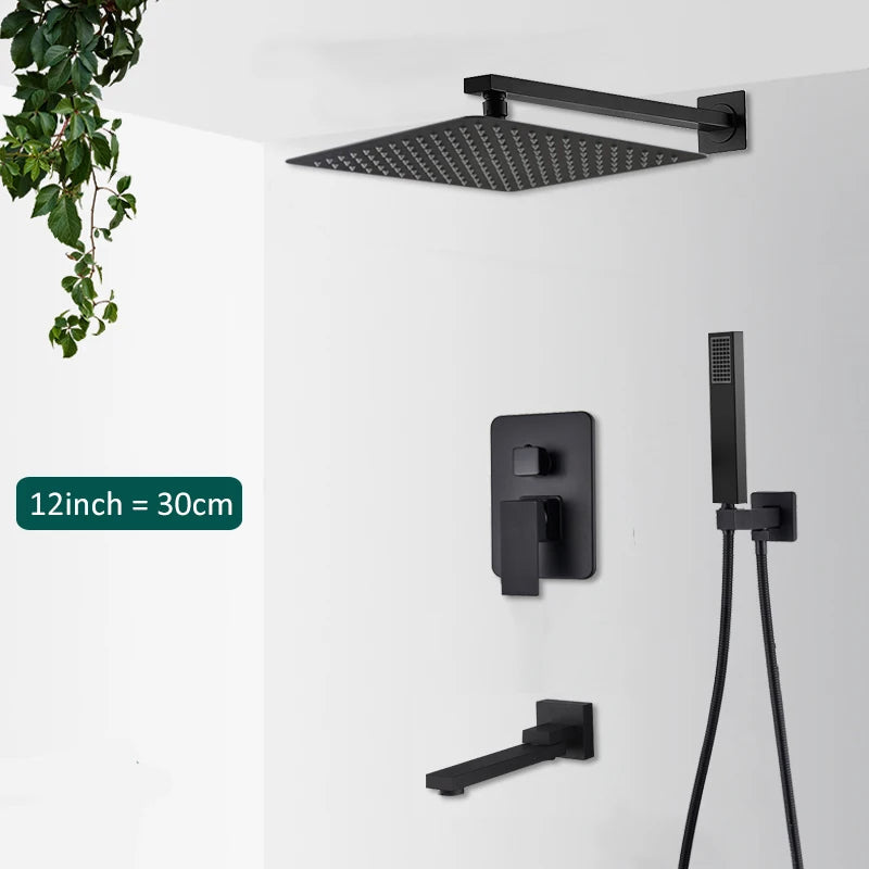 Black Concealed Rain Shower System