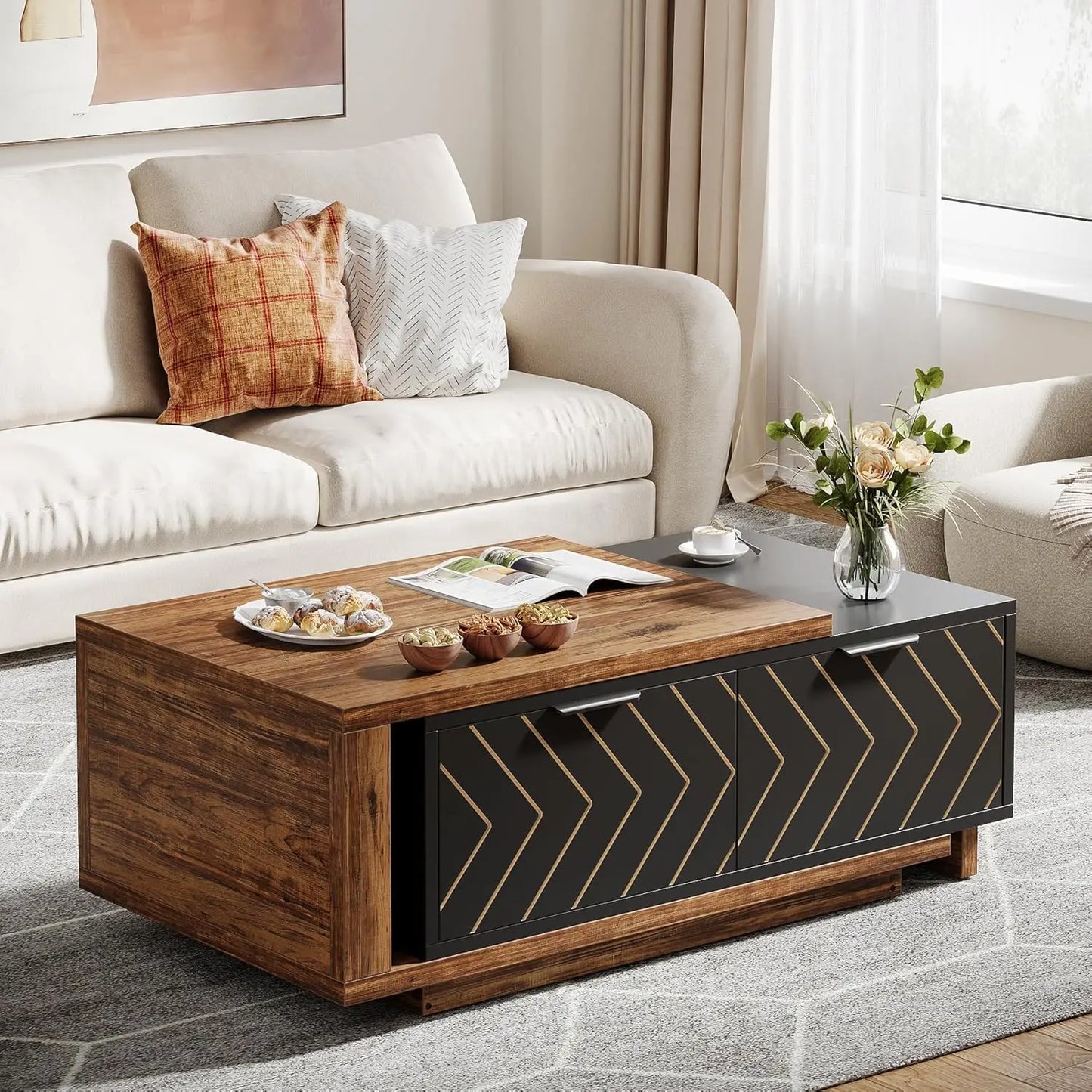 Extendable Coffee Table with Storage Drawers