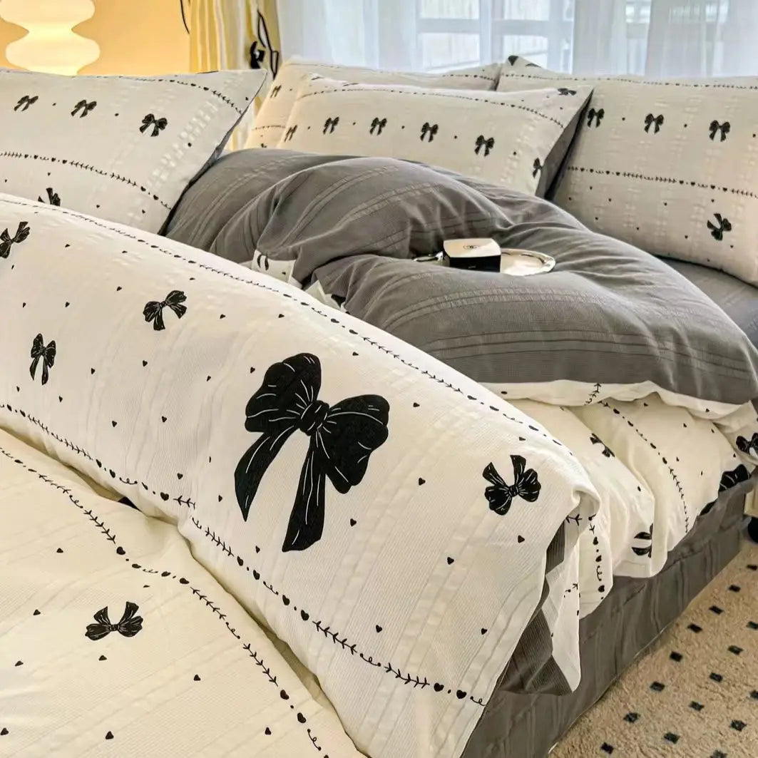 Bowknot Duvet Cover Set with Flat Sheet Pillowcase