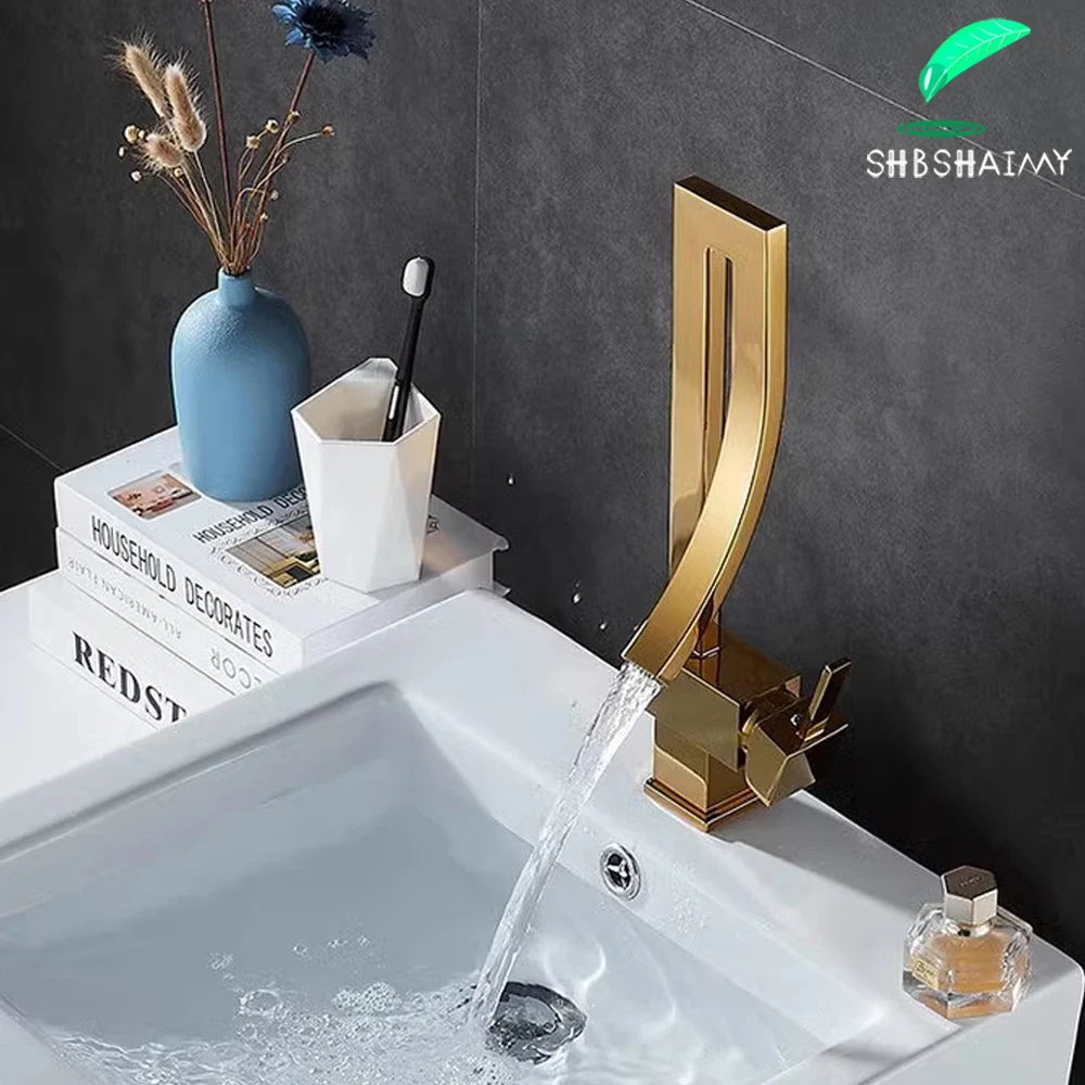 Shiny Gold Bathroom Faucet Single Hand