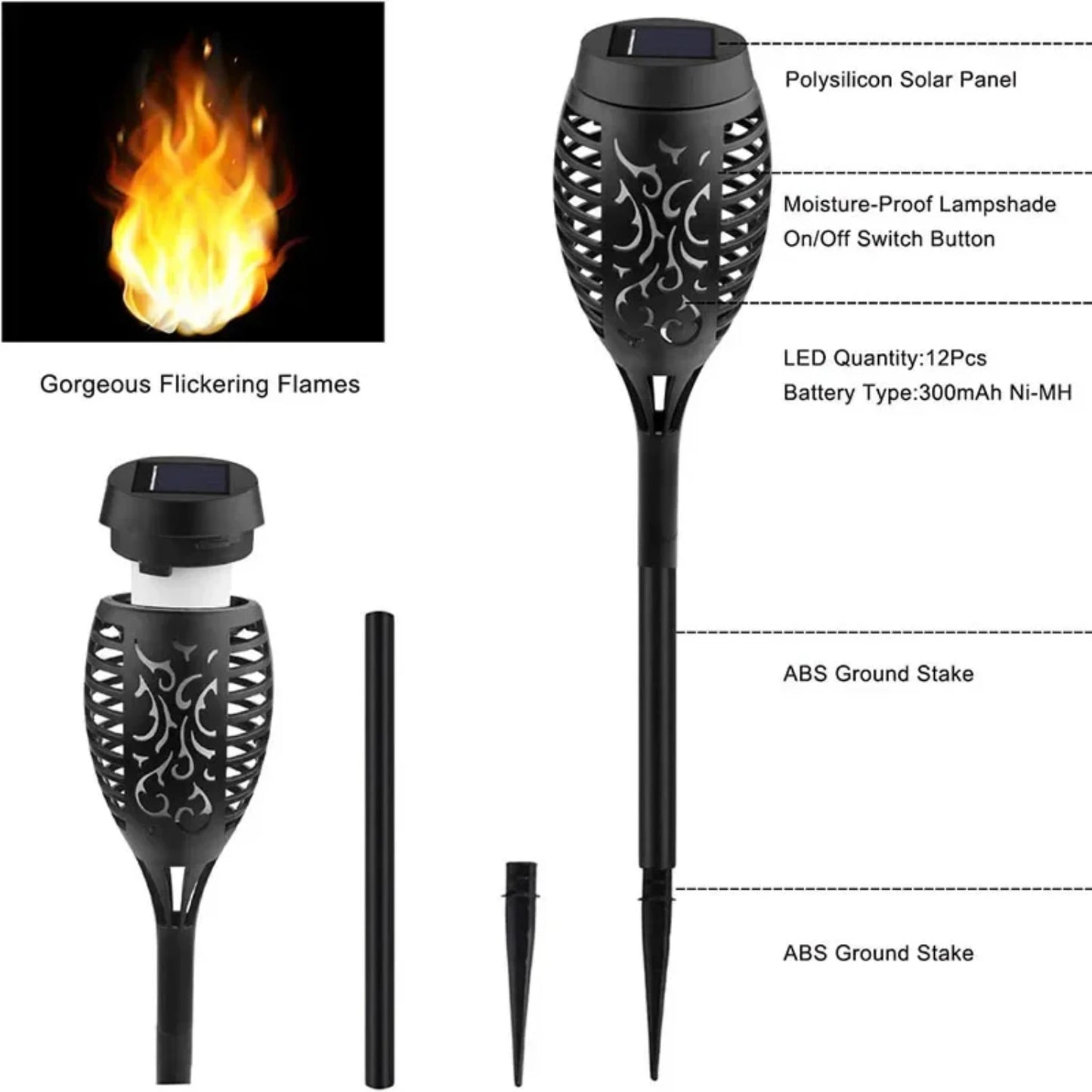 Solar Flame Flickering Tiki Light