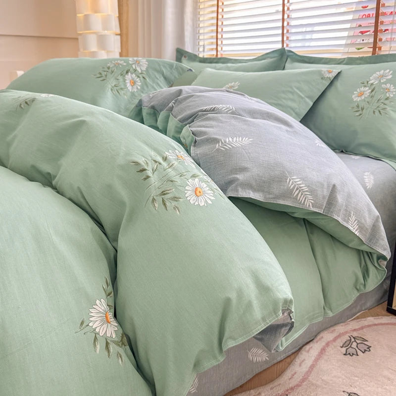 Floral Duvet Cover with Zipper and 2 Pillowcases