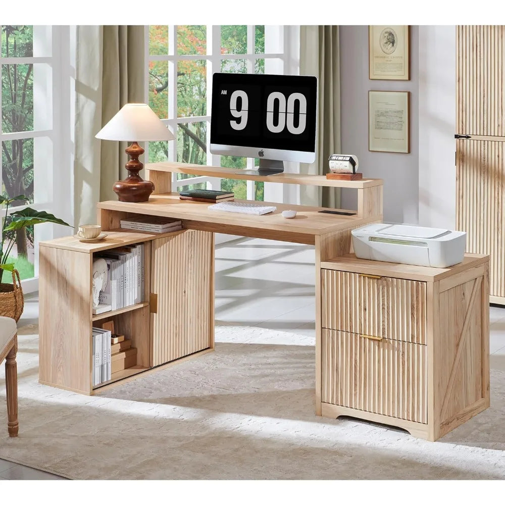 Modern L Shaped Home Office Desk with Storage