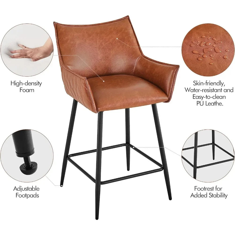Set of 2 Modern Counter Height Barstools Mid-Back