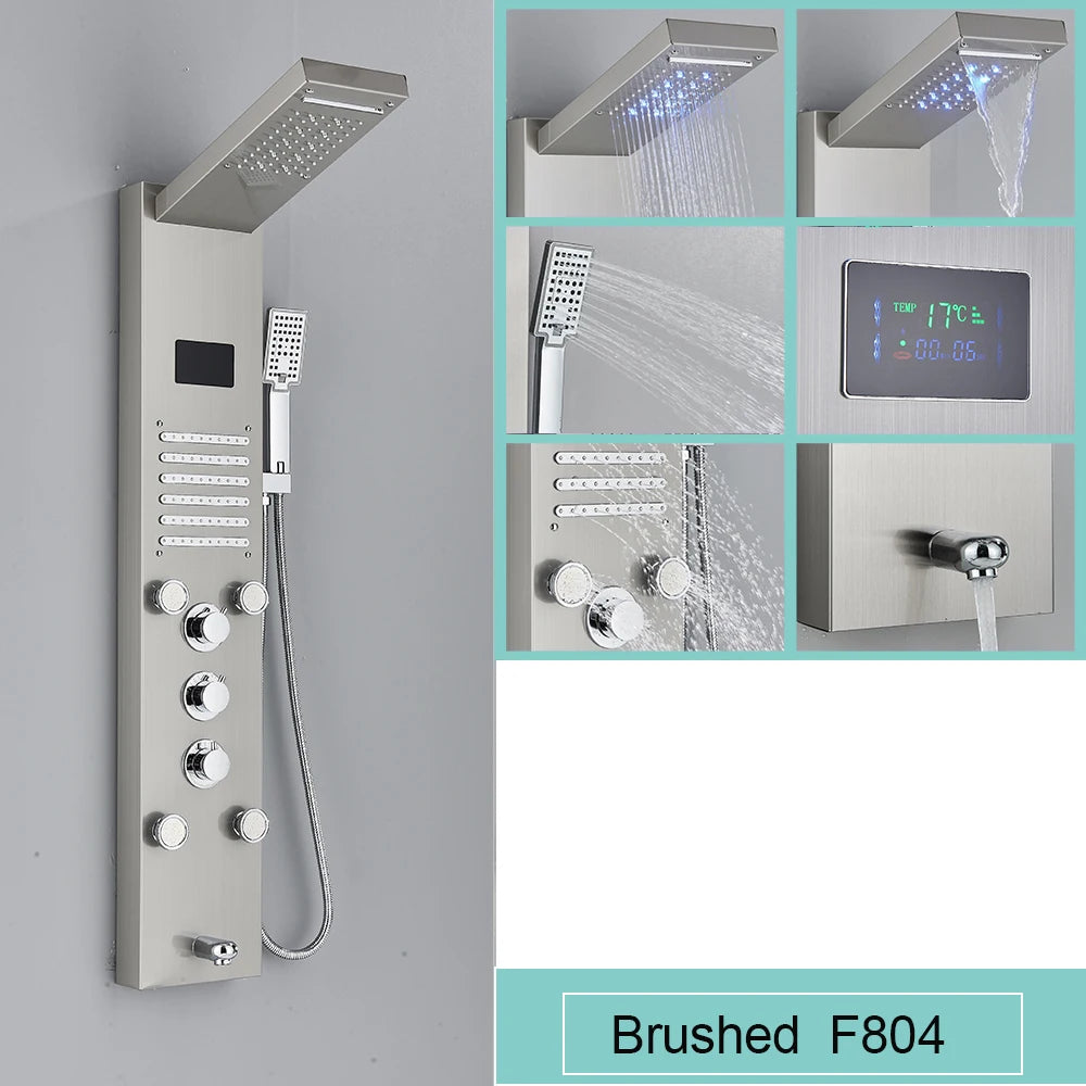 Black LED Light Shower Panel Waterfall Rain Shower
