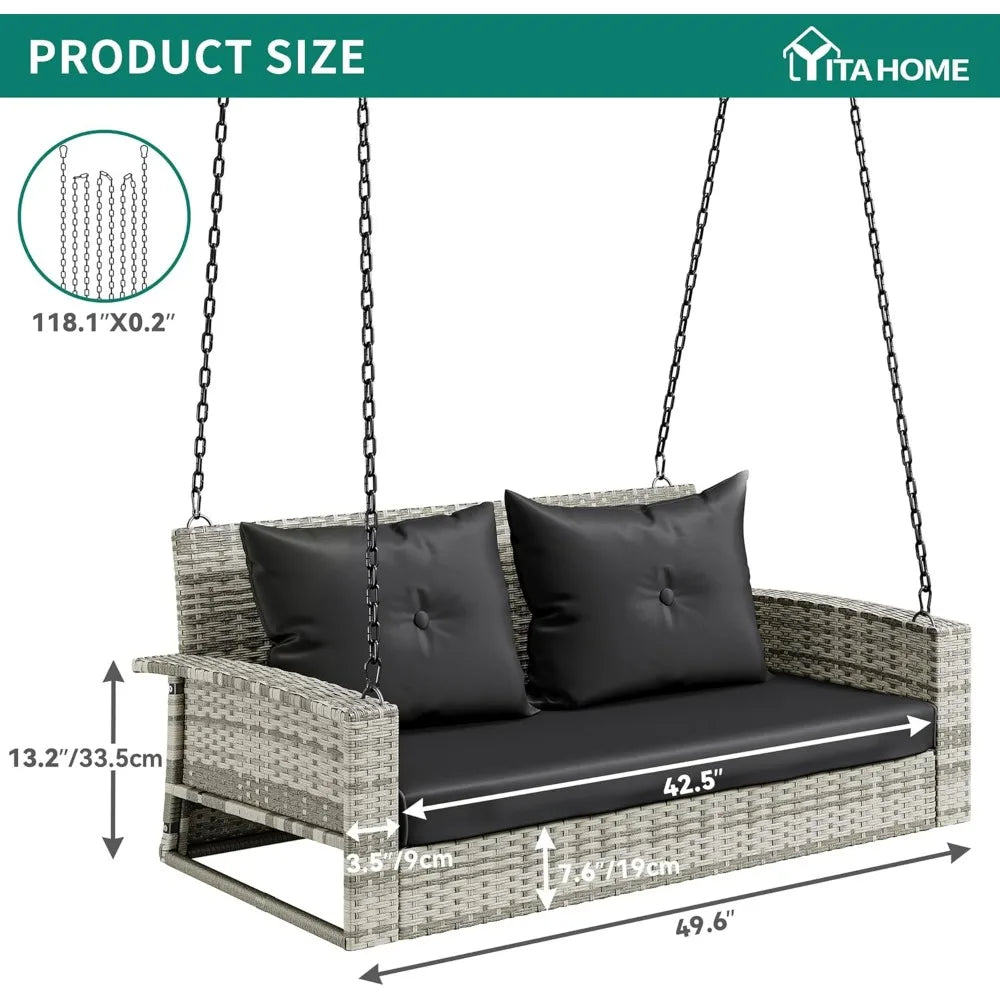 Hanging Outdoor Gray Rattan Patio Swing
