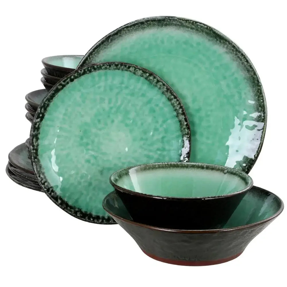 16-Piece Teal Double Bowl Dinnerware Set