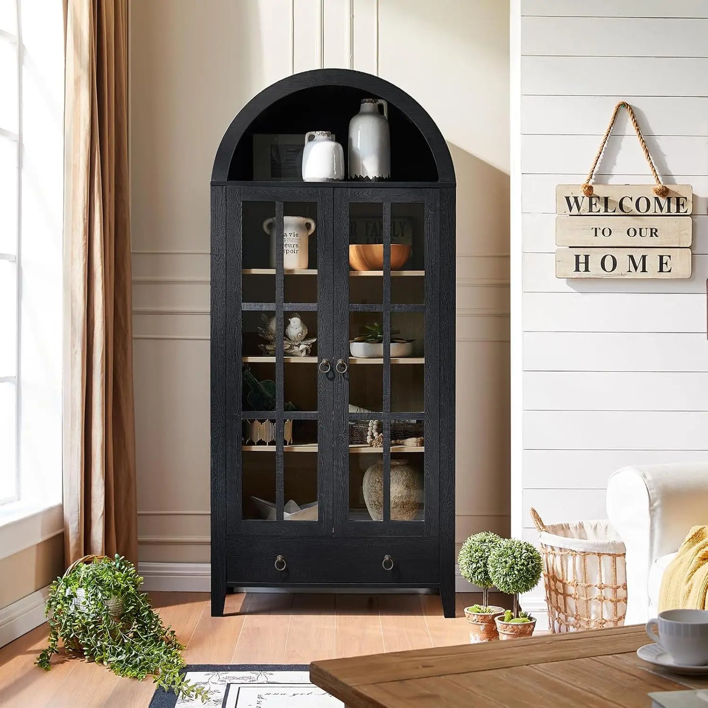 Farmhouse Arched Cabinet with Glass Doors