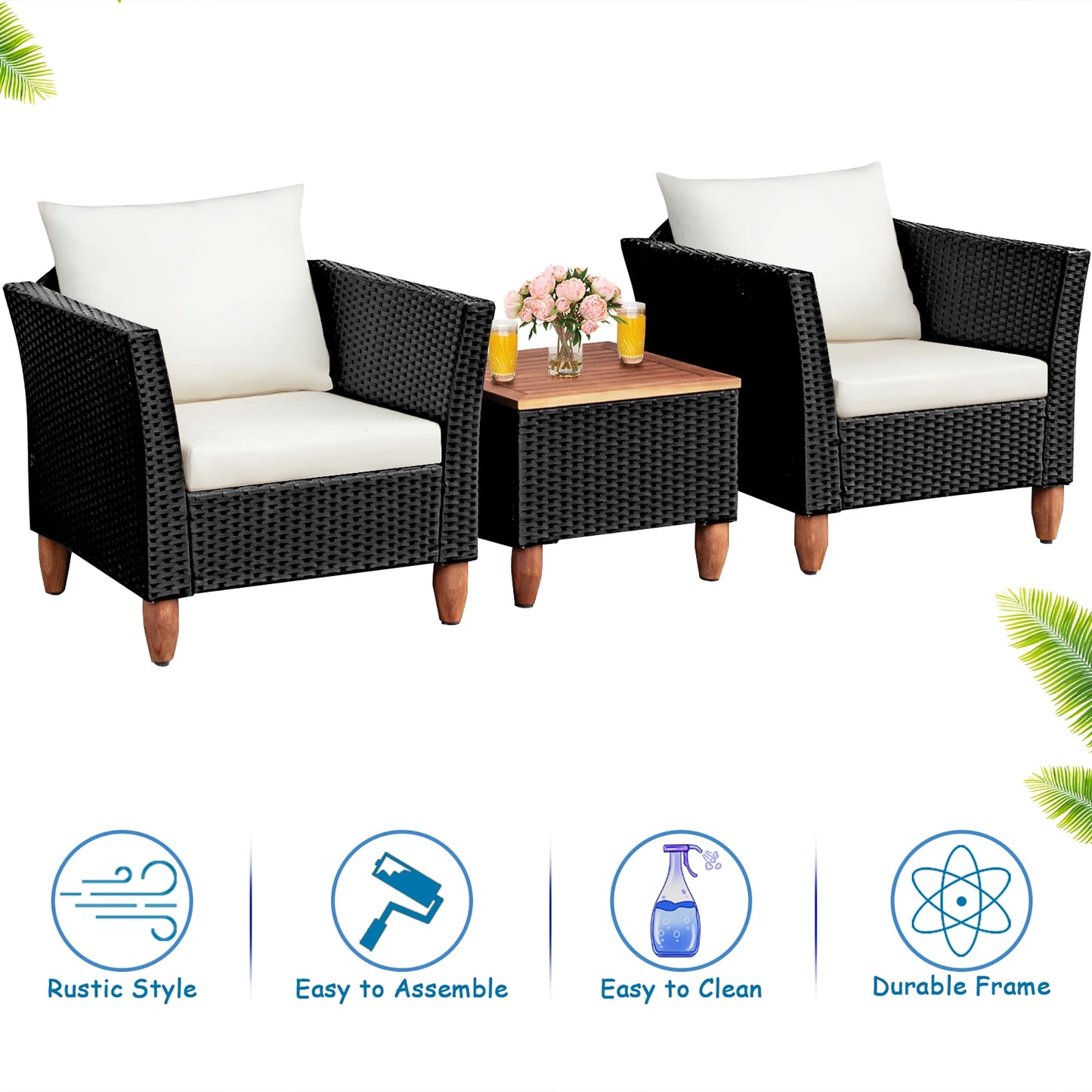 3PCS Outdoor Patio Rattan Furniture Set