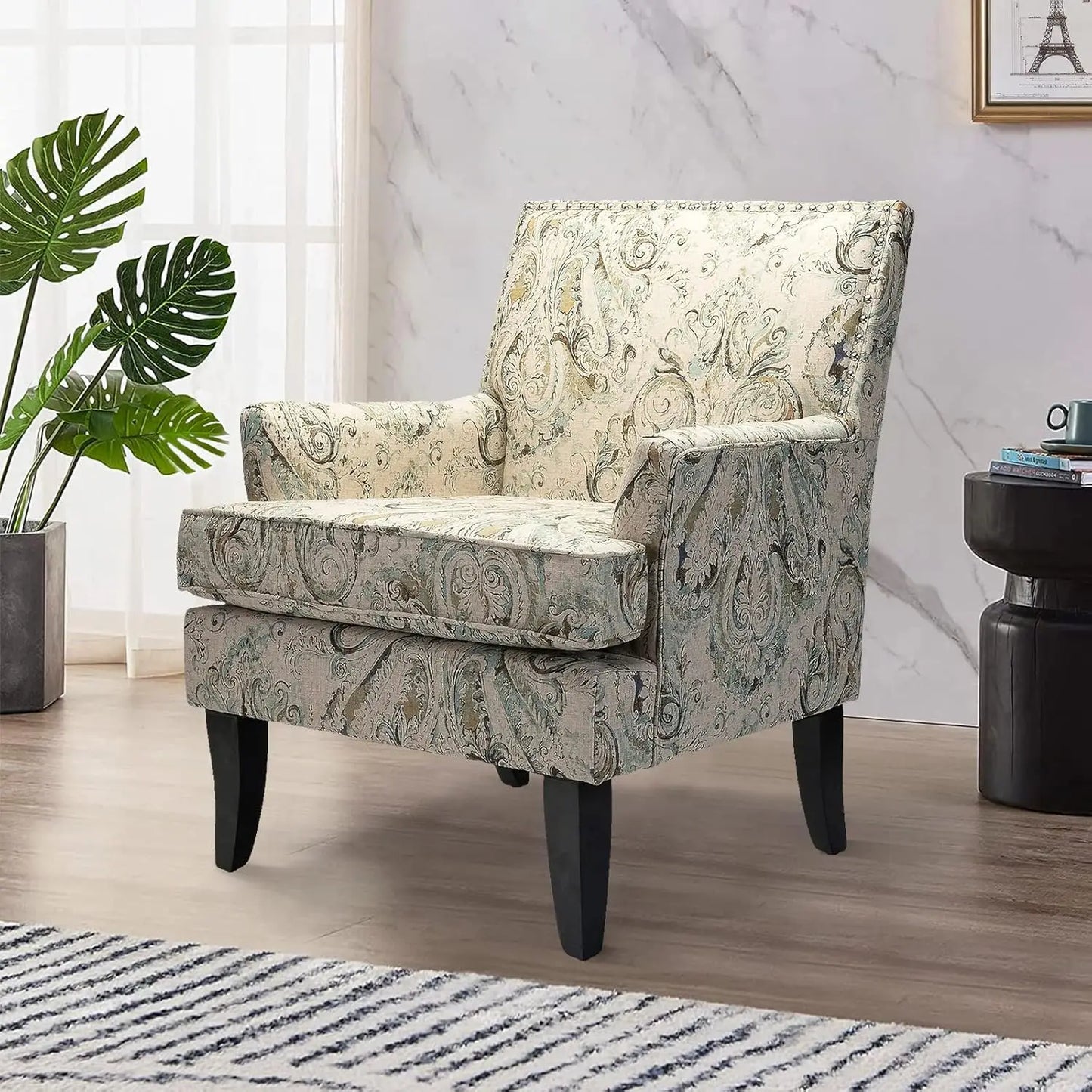 Accent Chair with Arms and Wooden Legs