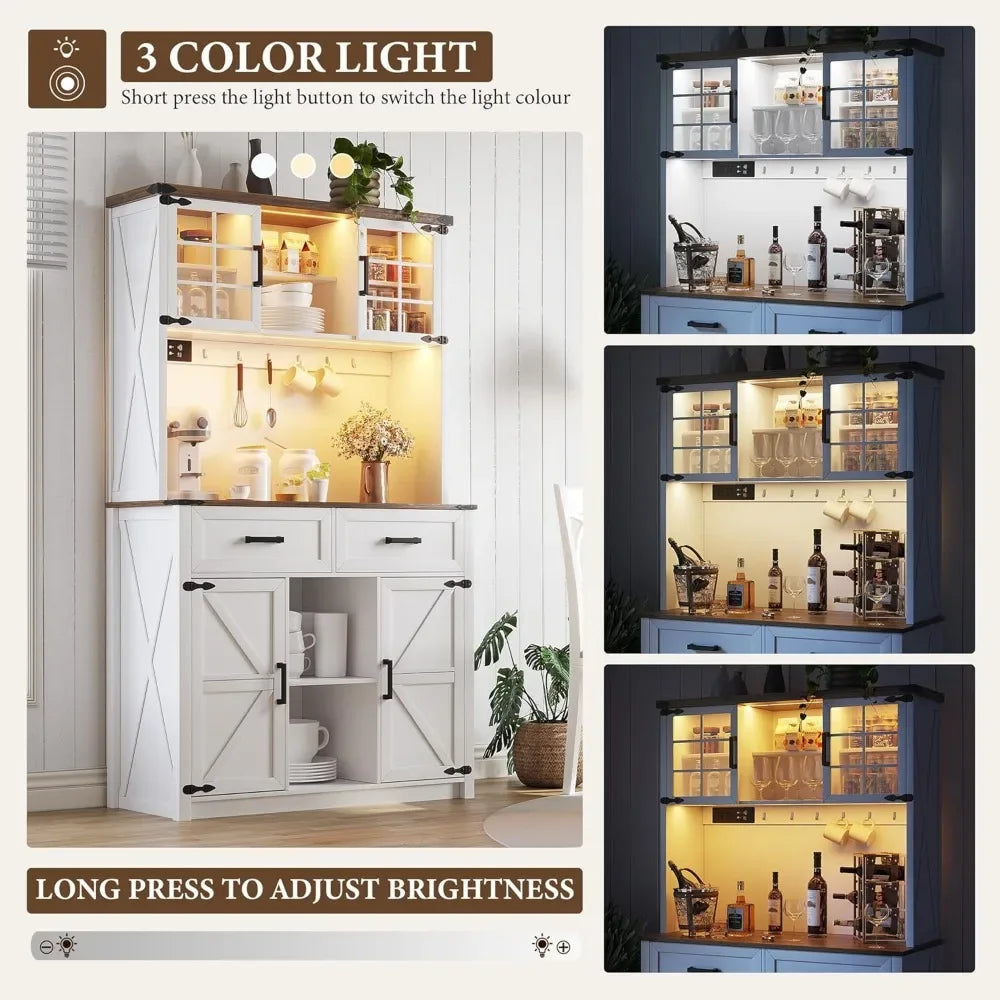 Bar Cabinet with LED Lights & Power Outlets