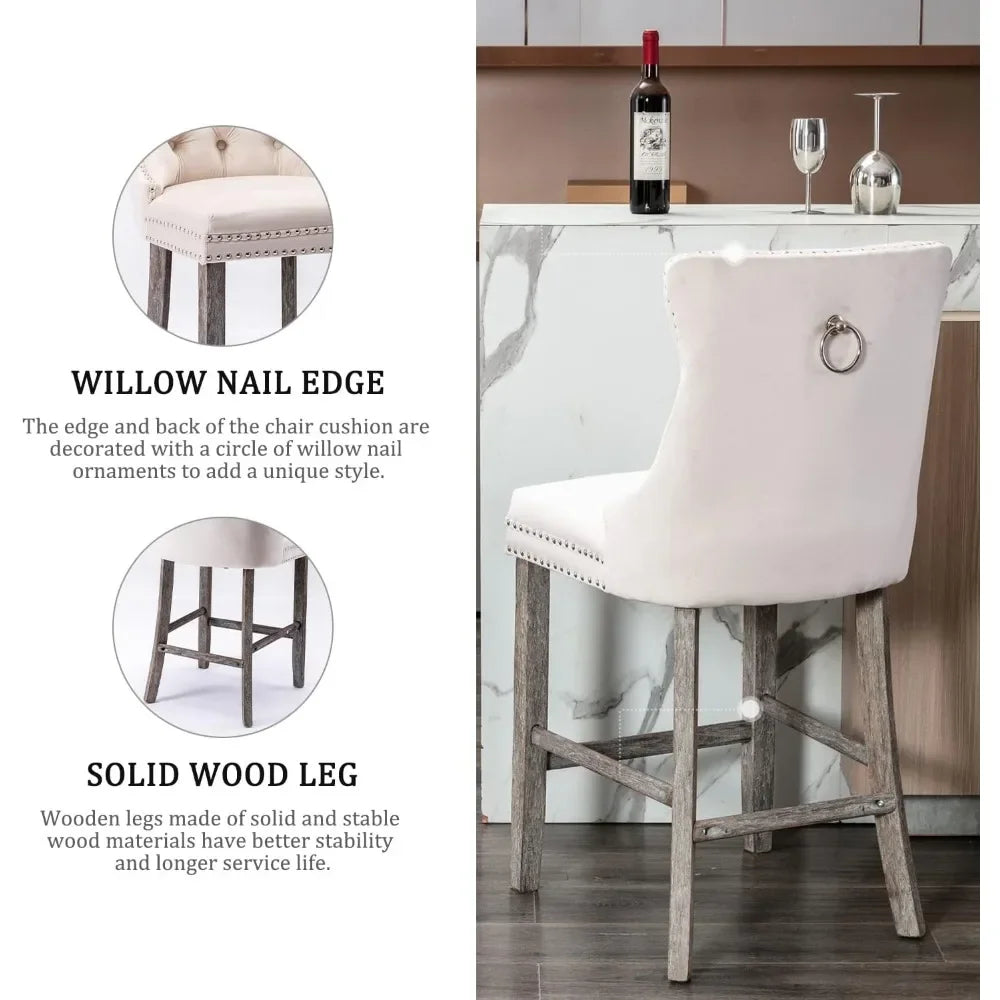 27" Modern Velvet Bar Stools with Button Decor Set of 4