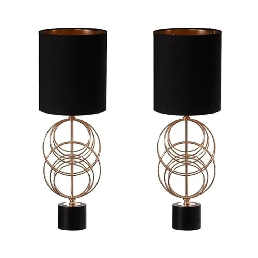 26" Metal Table Lamp with Gold Stand and Black Lampshade