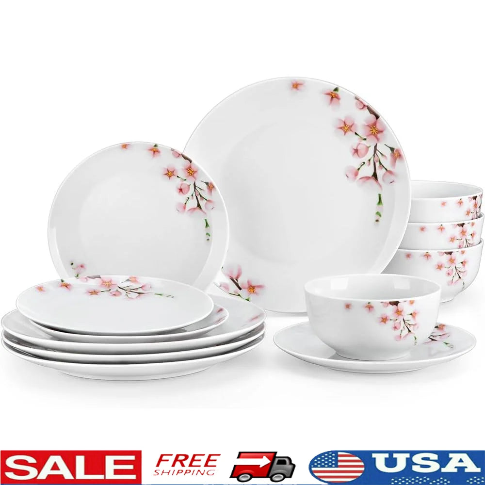 12 Piece Porcelain Dinnerware Set Floral Pattern