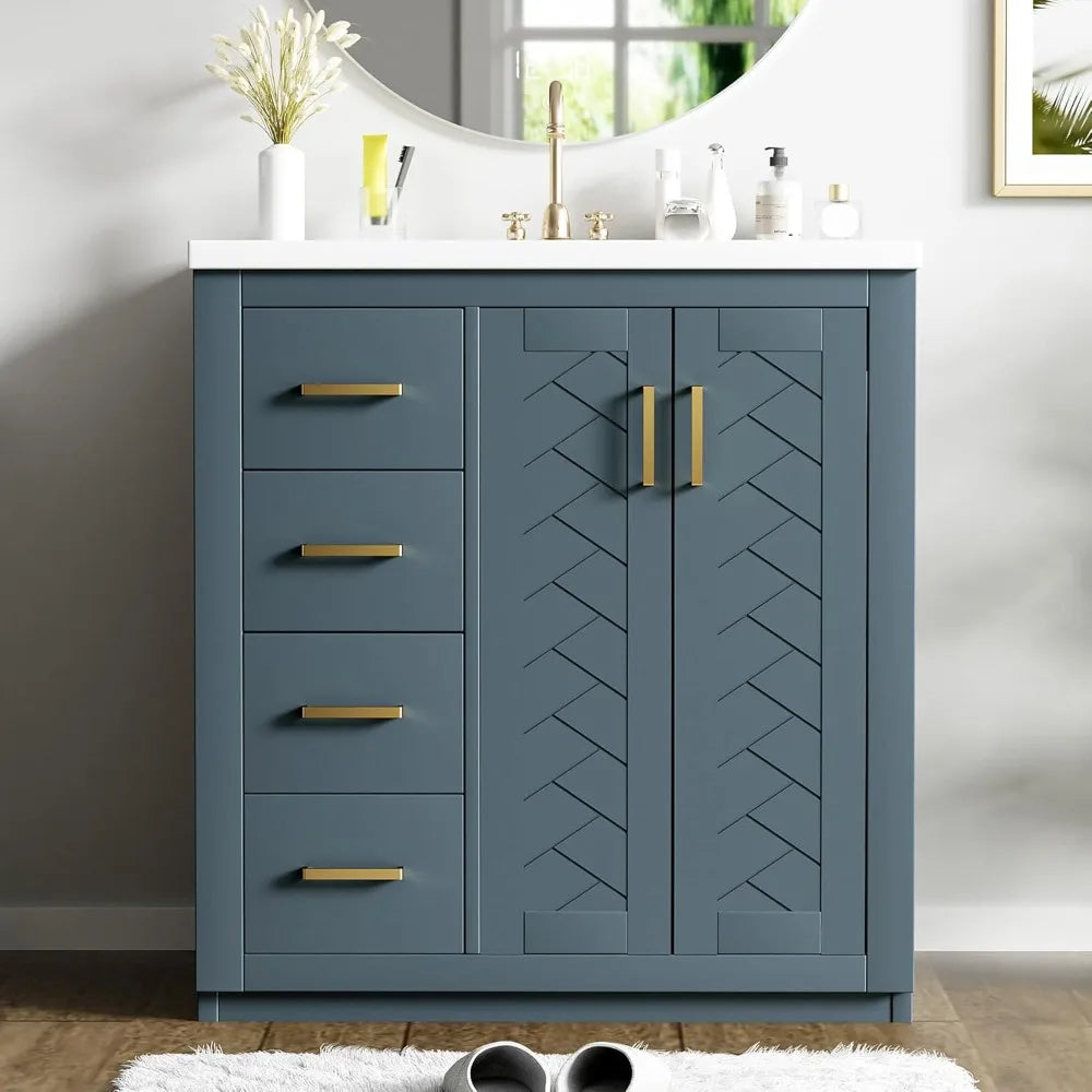 30" Herringbone Single Sink Bathroom Vanity