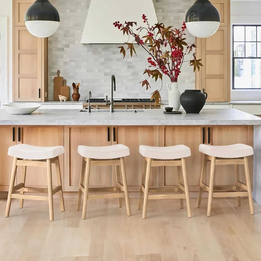 Set of 4, Barstools with Sturdy Wood Legs
