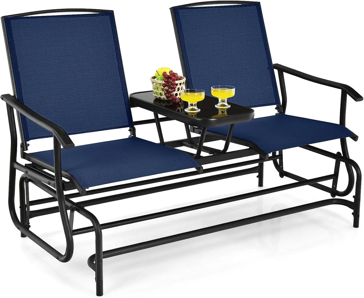 2 Person Swing Glider Loveseat w/Center Table