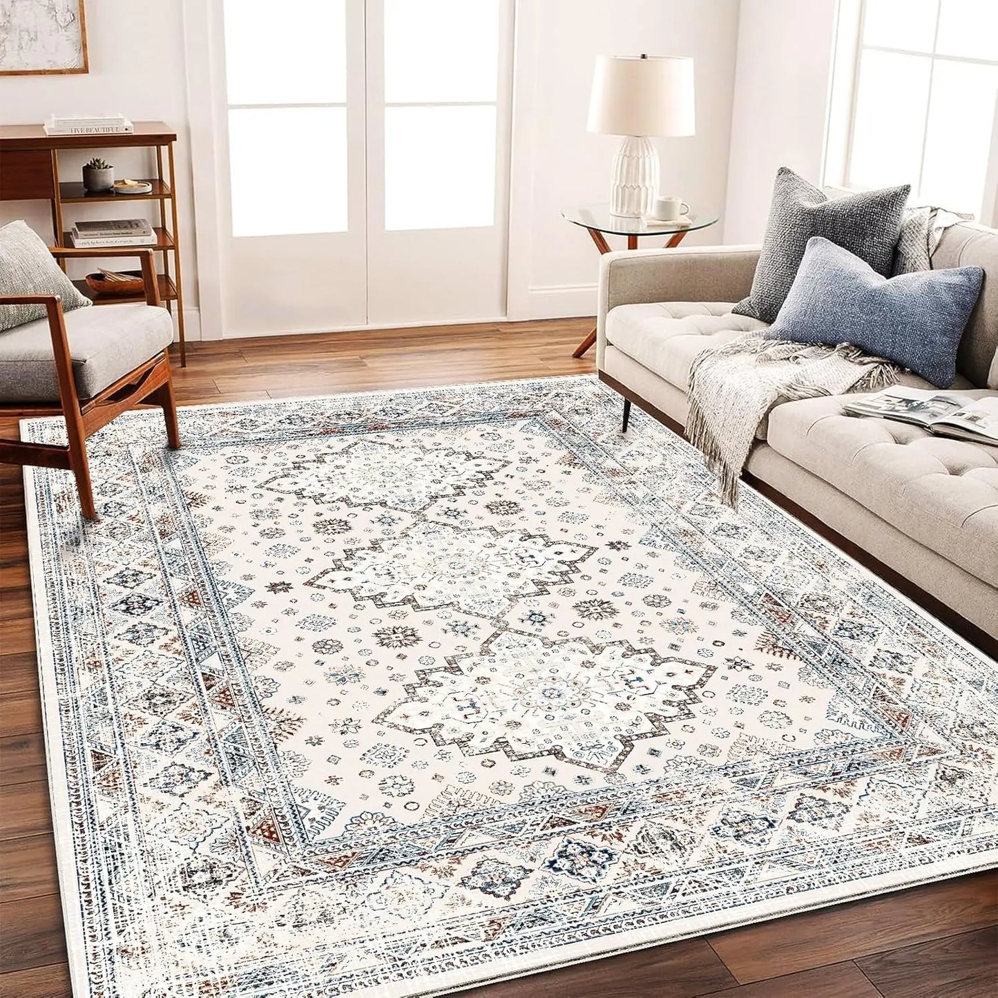 5x7 Washable Area Rug Vintage Brown Accent Rug
