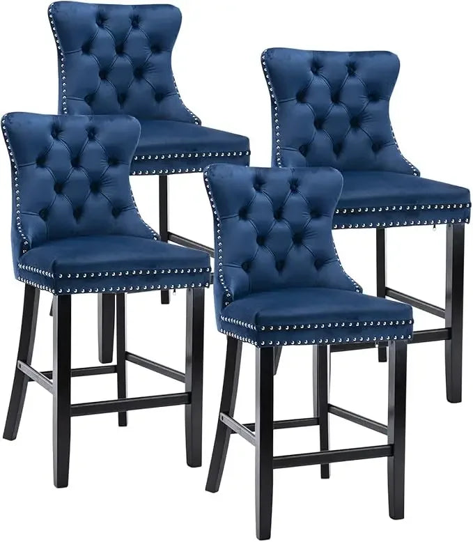 27" Modern Velvet Bar Stools with Button Decor Set of 4