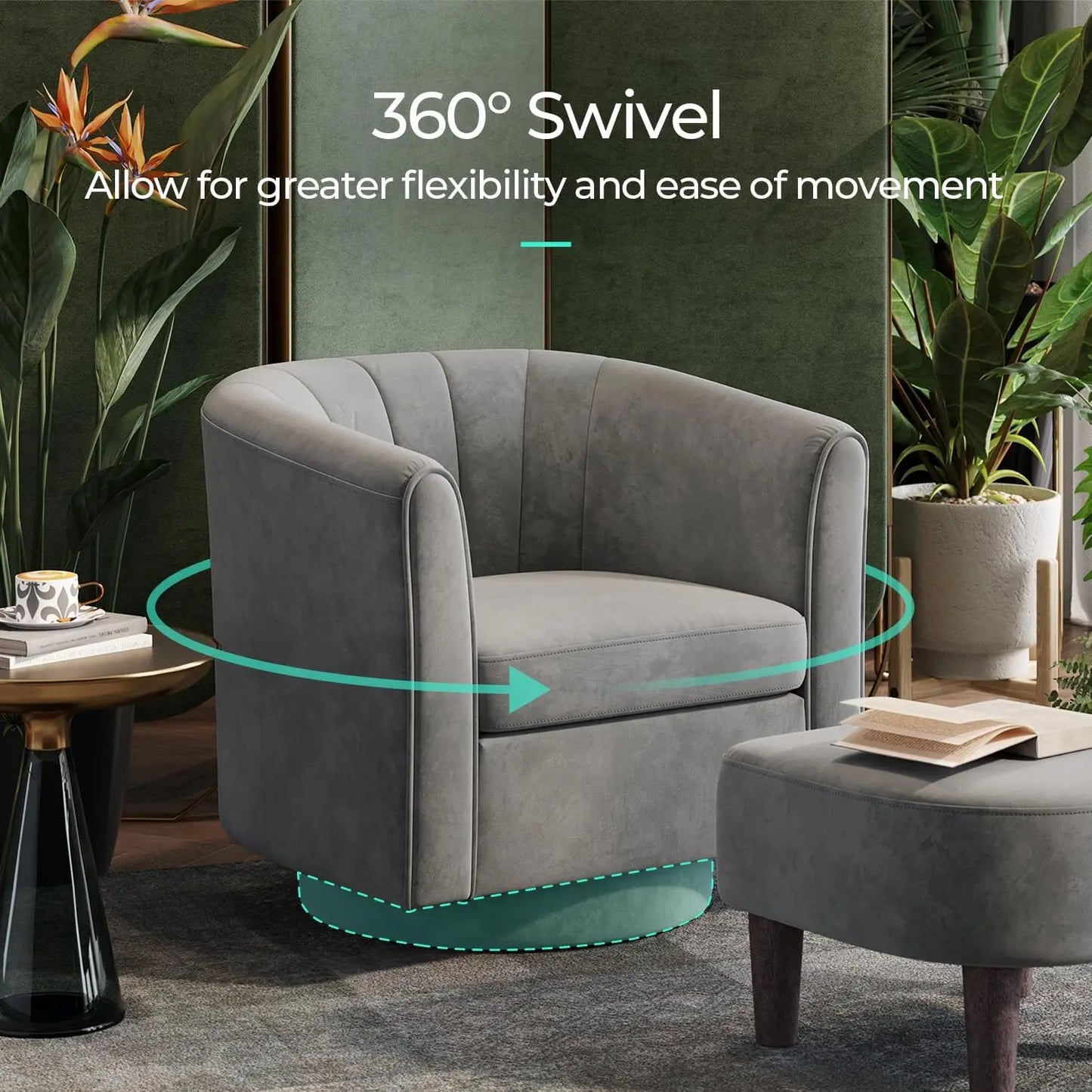 Velvet Small Barrel Chair with Ottoman