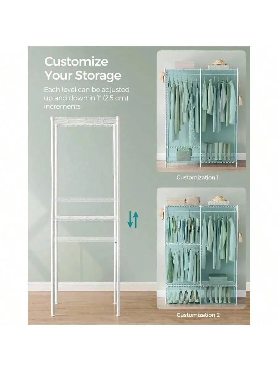 Freestanding Heavy-Duty Garment Rack With Adjustable Shelves