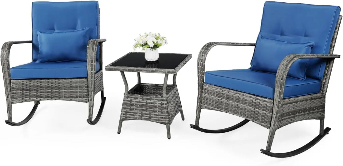 3 Piece Outdoor Furniture Rocking Chair Set