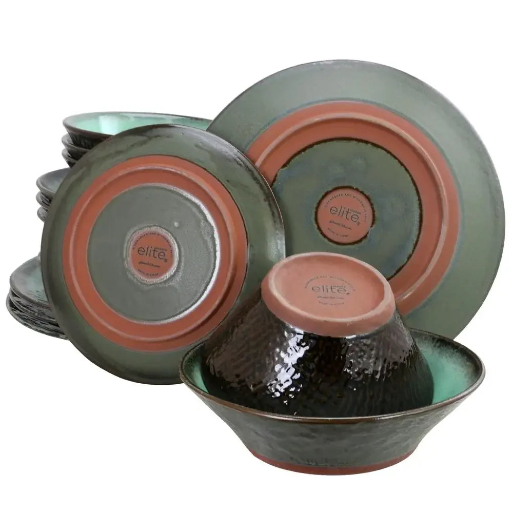 16-Piece Teal Double Bowl Dinnerware Set