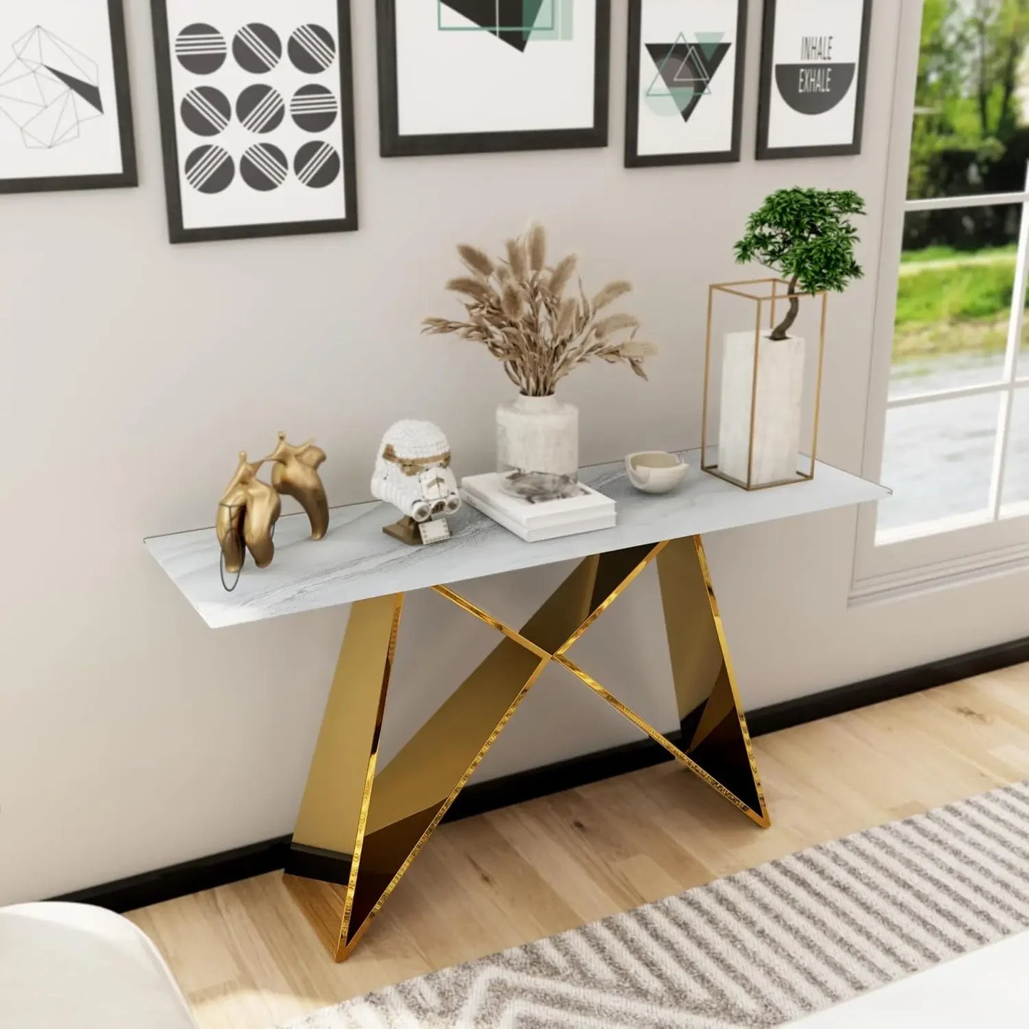 Luxury Entryway Table with Polished Gold M-Base