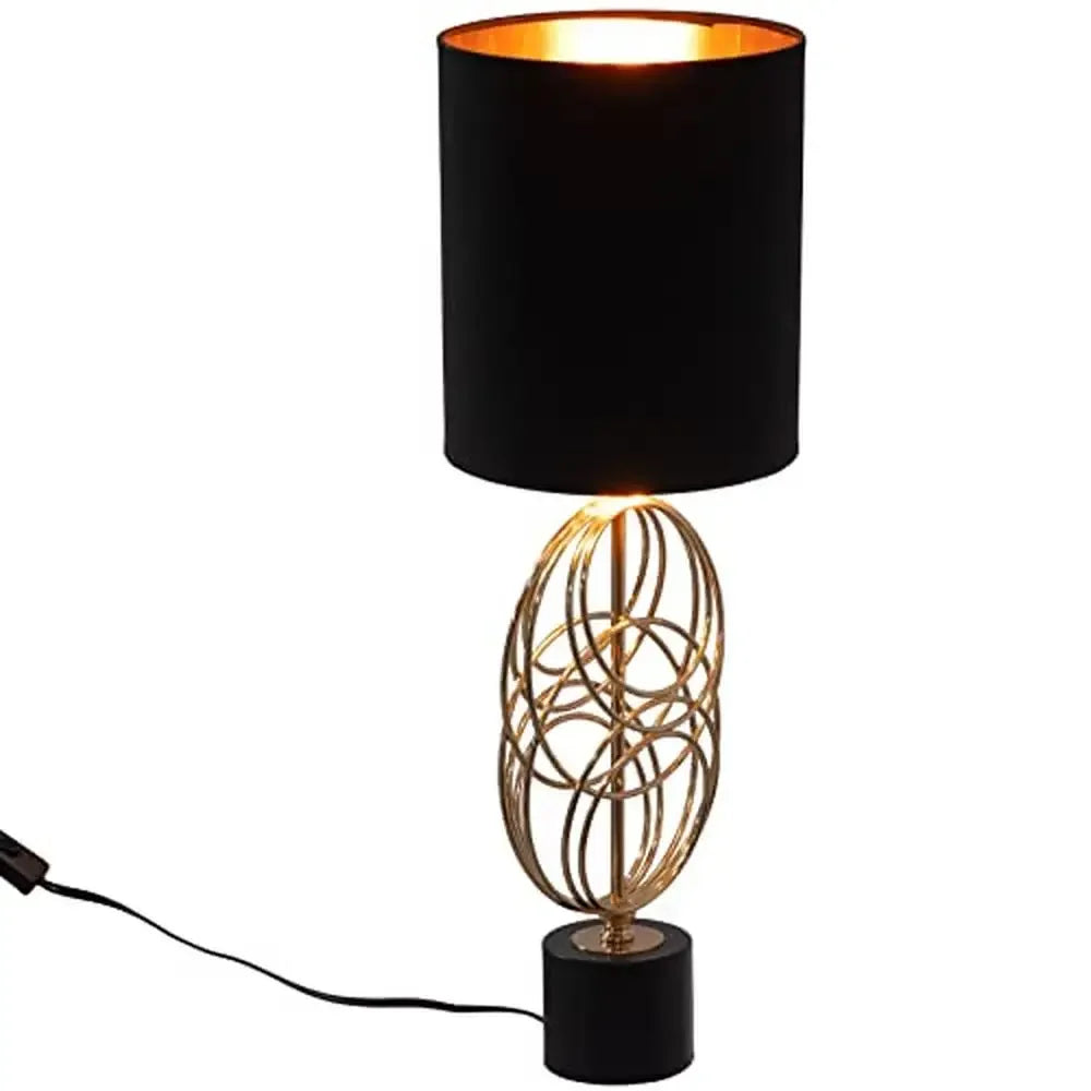 26" Metal Table Lamp with Gold Stand and Black Lampshade