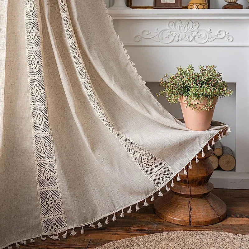 Green Farmhouse Vintage Pattern Window Curtain