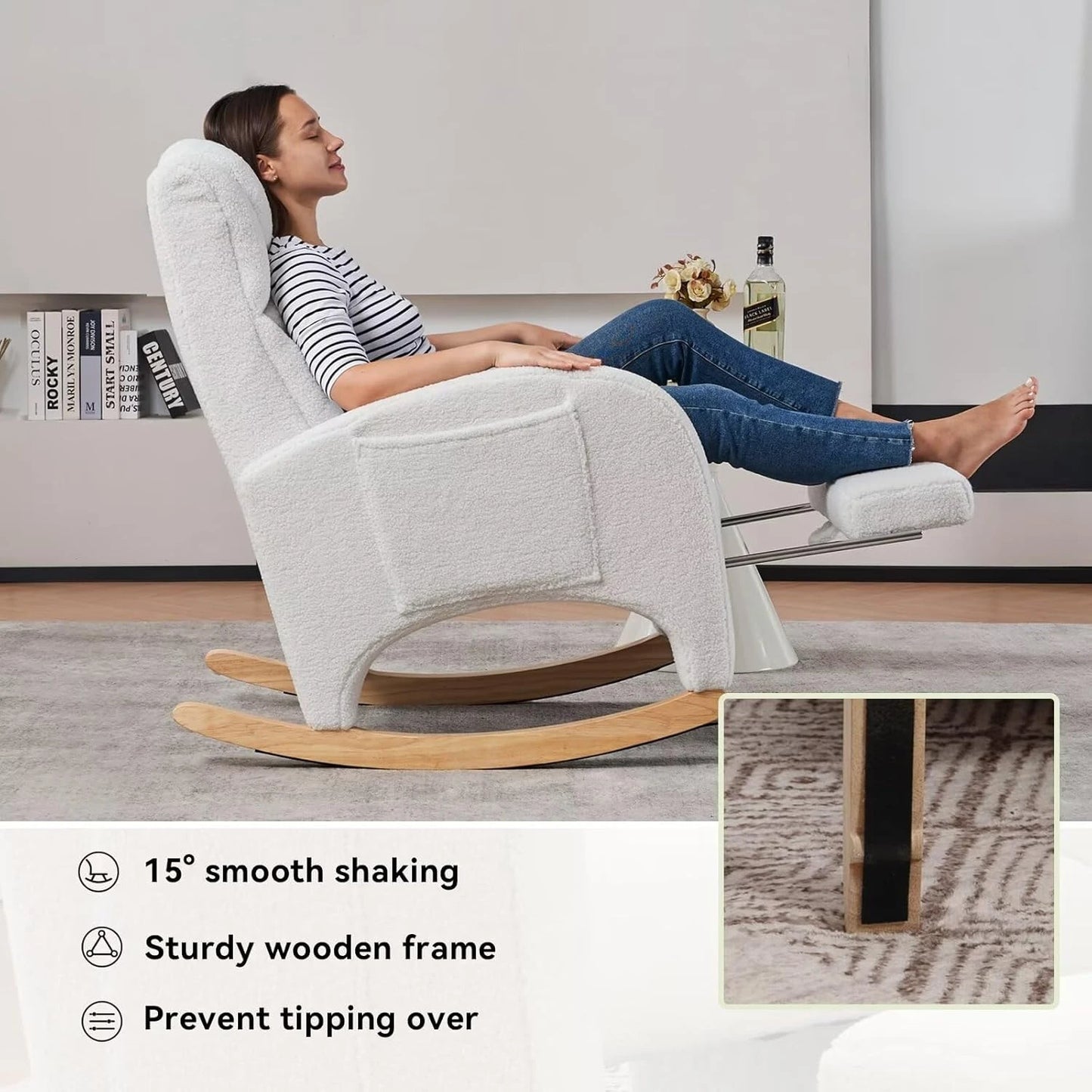 Modern Rocking Chair Nursery, with Adjustable Footrest