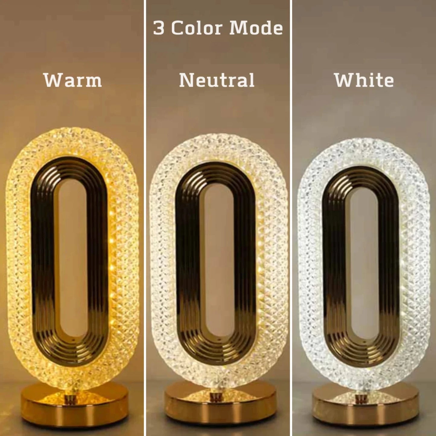 Oval Crystal Table Lamp - Rechargeable Night Light