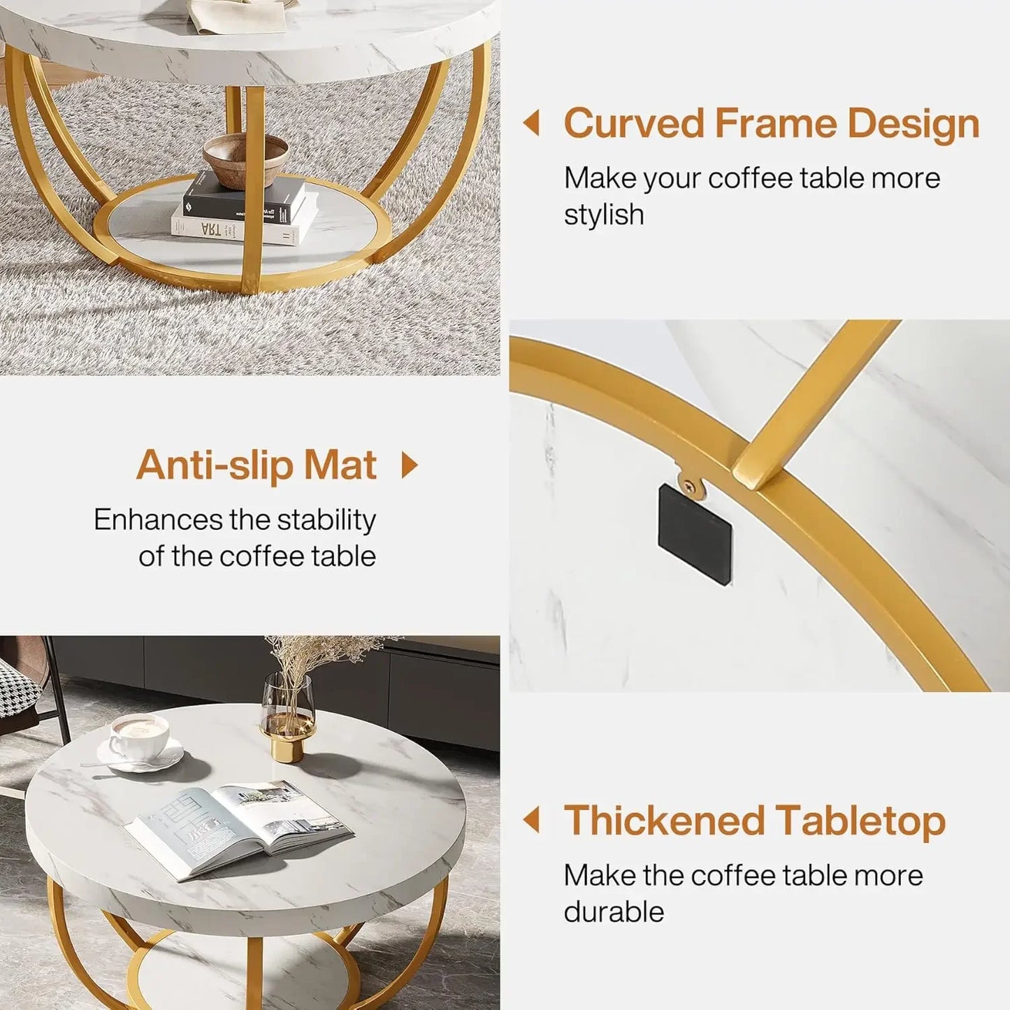 2 Tier Modern Coffee Table with Golden Metal Legs