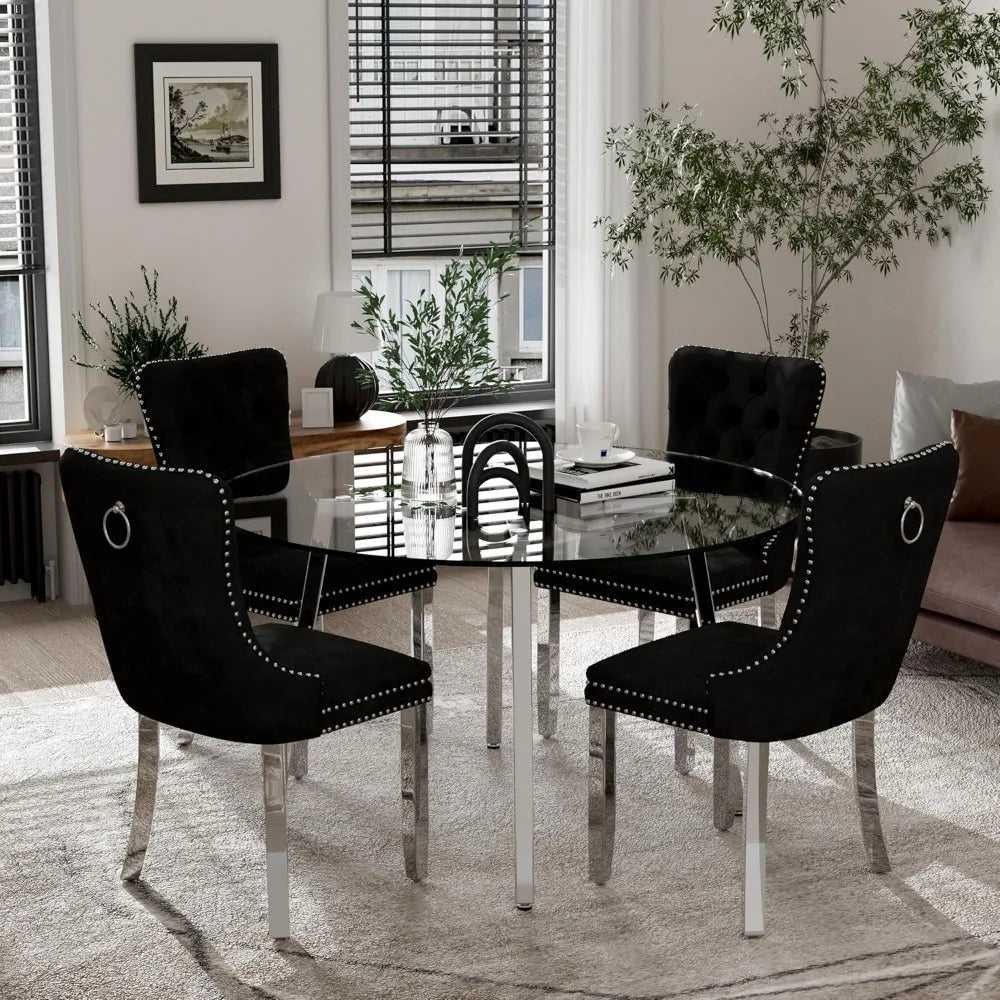 5-Piece Luxury Round Glass Dining Set