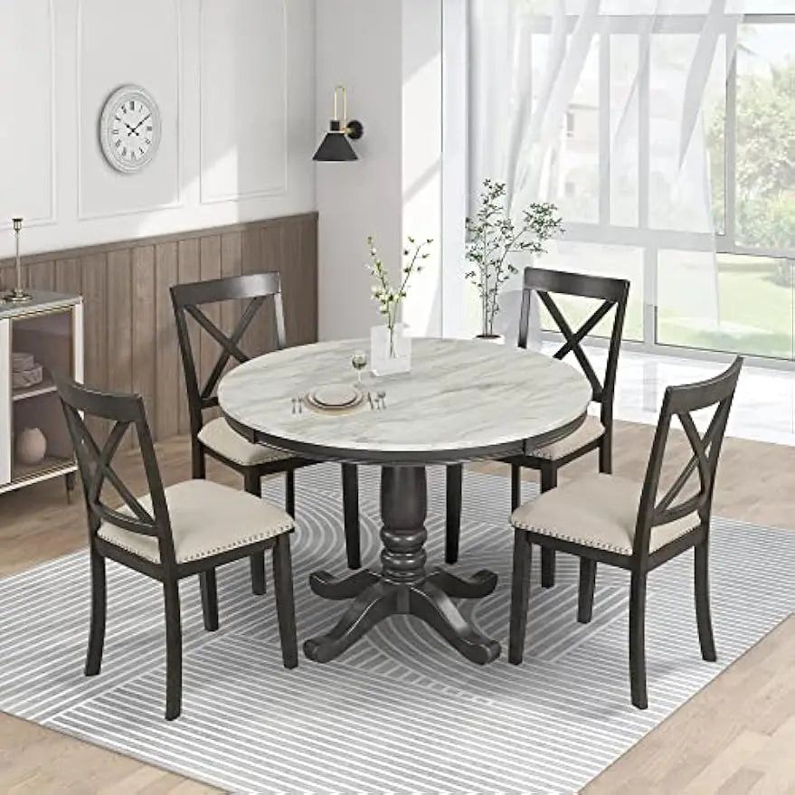 Round Dining Table for 4 with Chairs