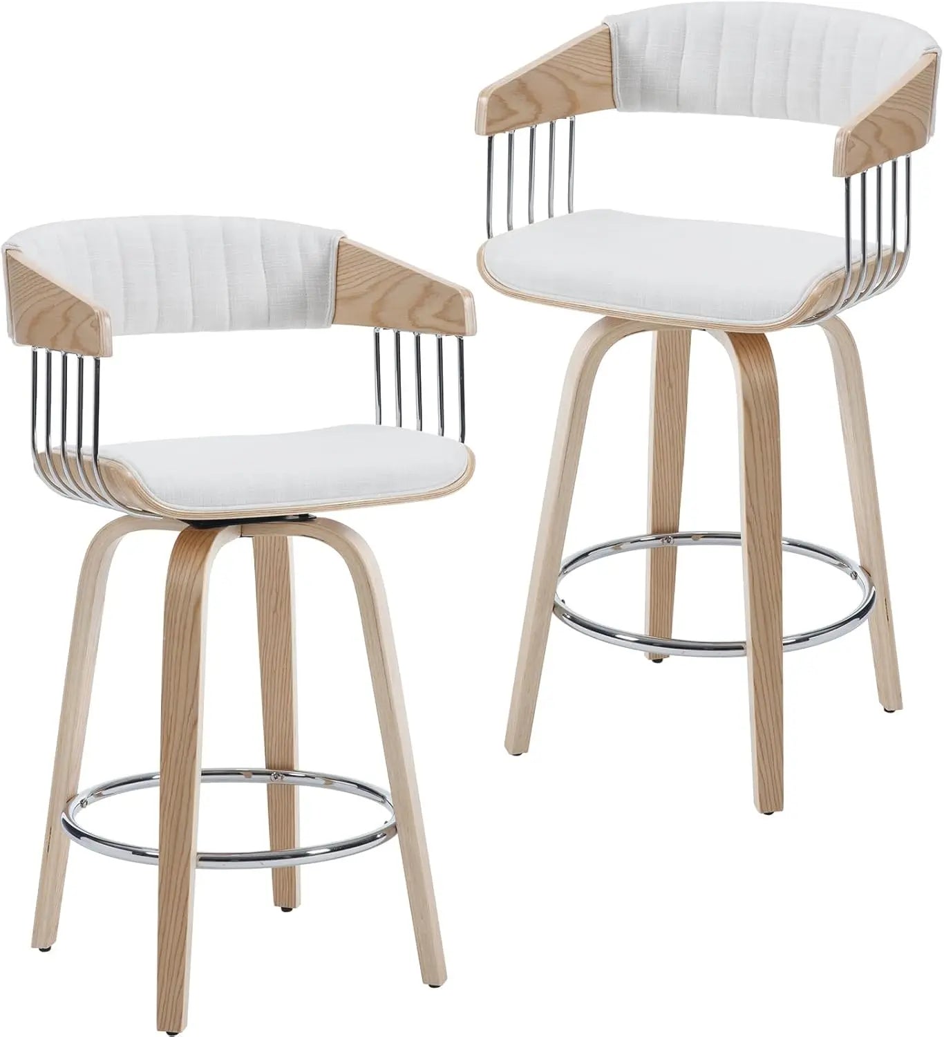Set of 2 Upholstered Swivel Barstools with Back