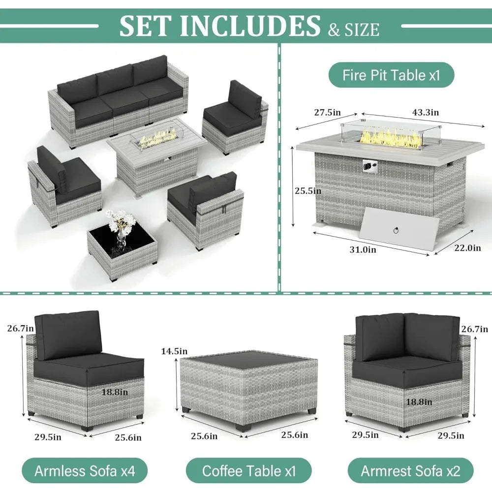 8-Piece Patio Set With Fire Pit Table