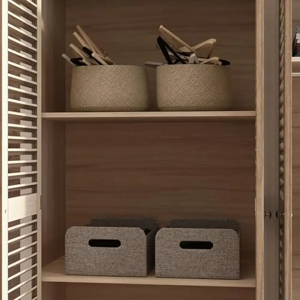 Wardrobe Closet Louver Doors Hanging Rod Shelves Drawers