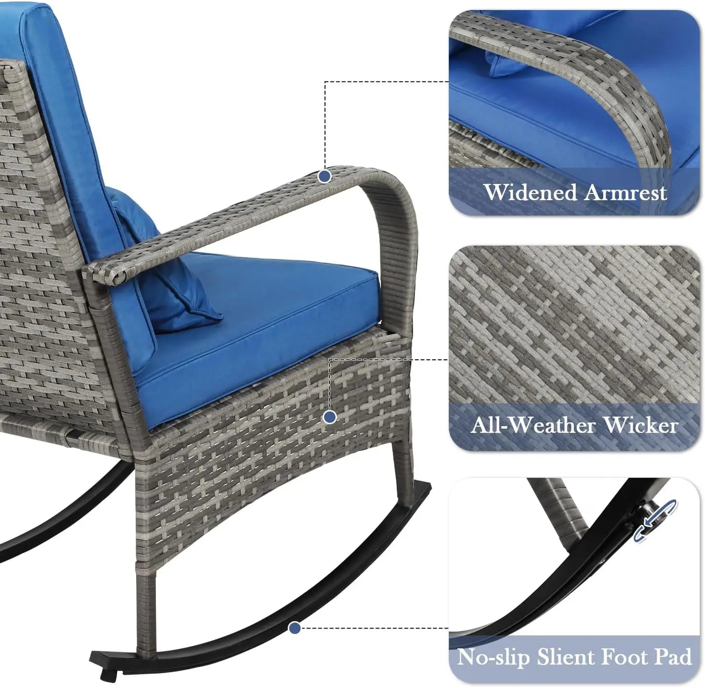 3 Piece Outdoor Furniture Rocking Chair Set