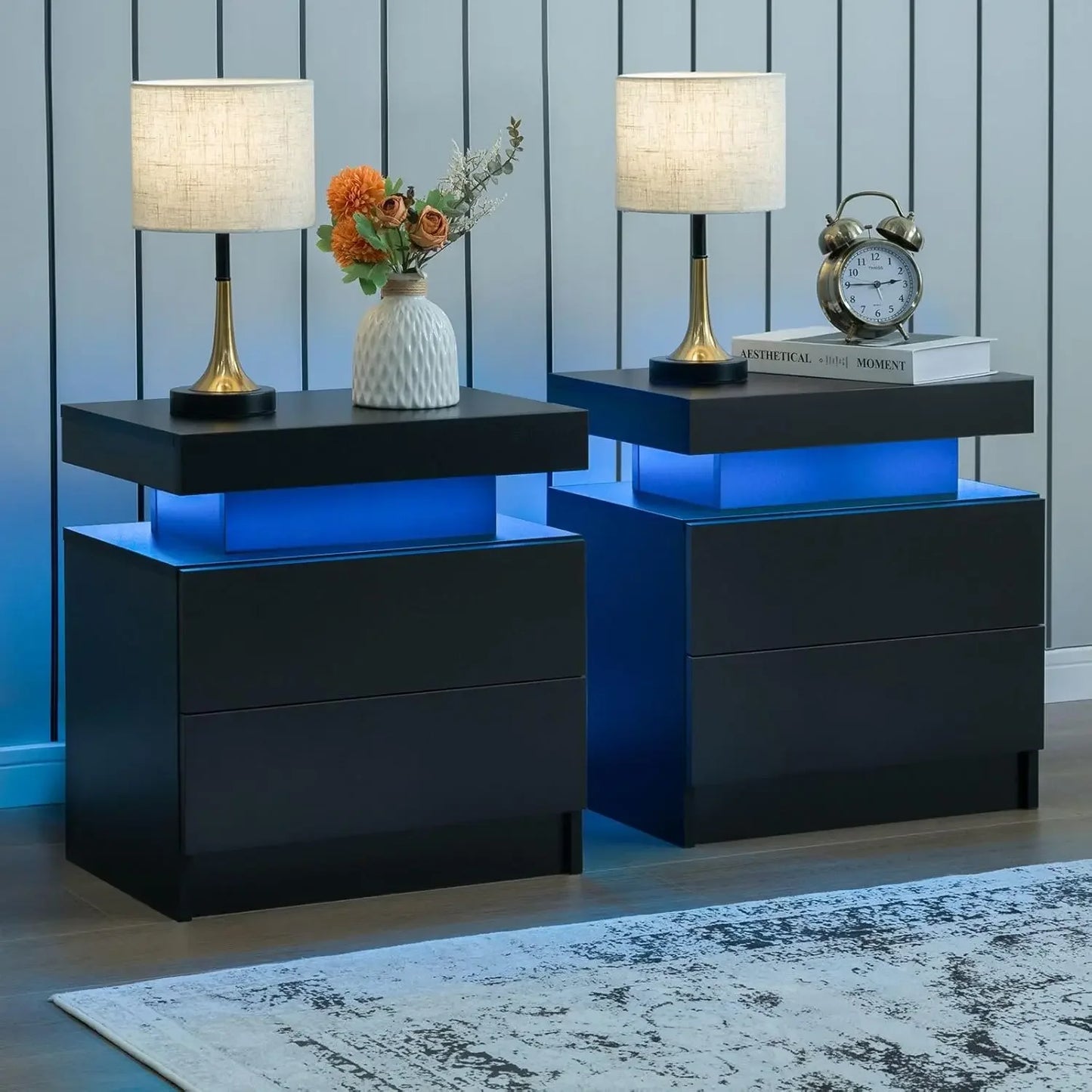 2 LED Nightstands with 2 Drawers