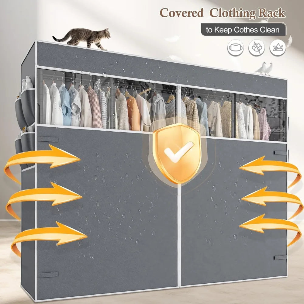 Clothes Rack with Cover, Loads 1100 LBS