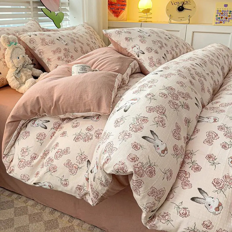 Bowknot Duvet Cover Set with Flat Sheet Pillowcase
