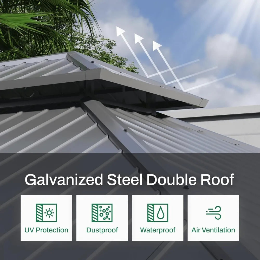 10x12 Ft Hardtop Outdoor Gazebo Double Roof Canopy