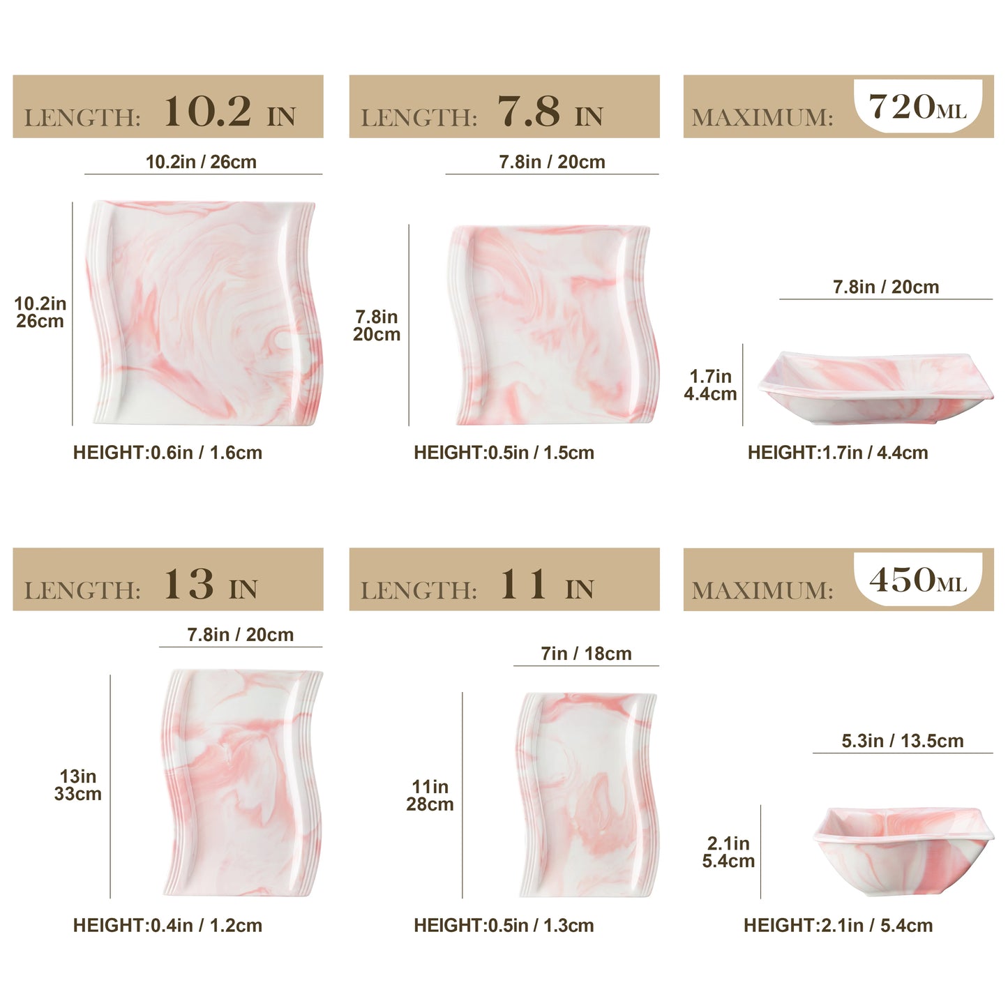 European Marble Pink Porcelain Tableware Set for 6