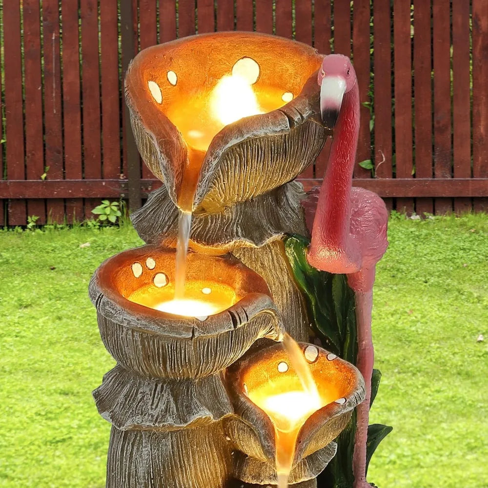 Cascading Garden Fountain with Flamingo