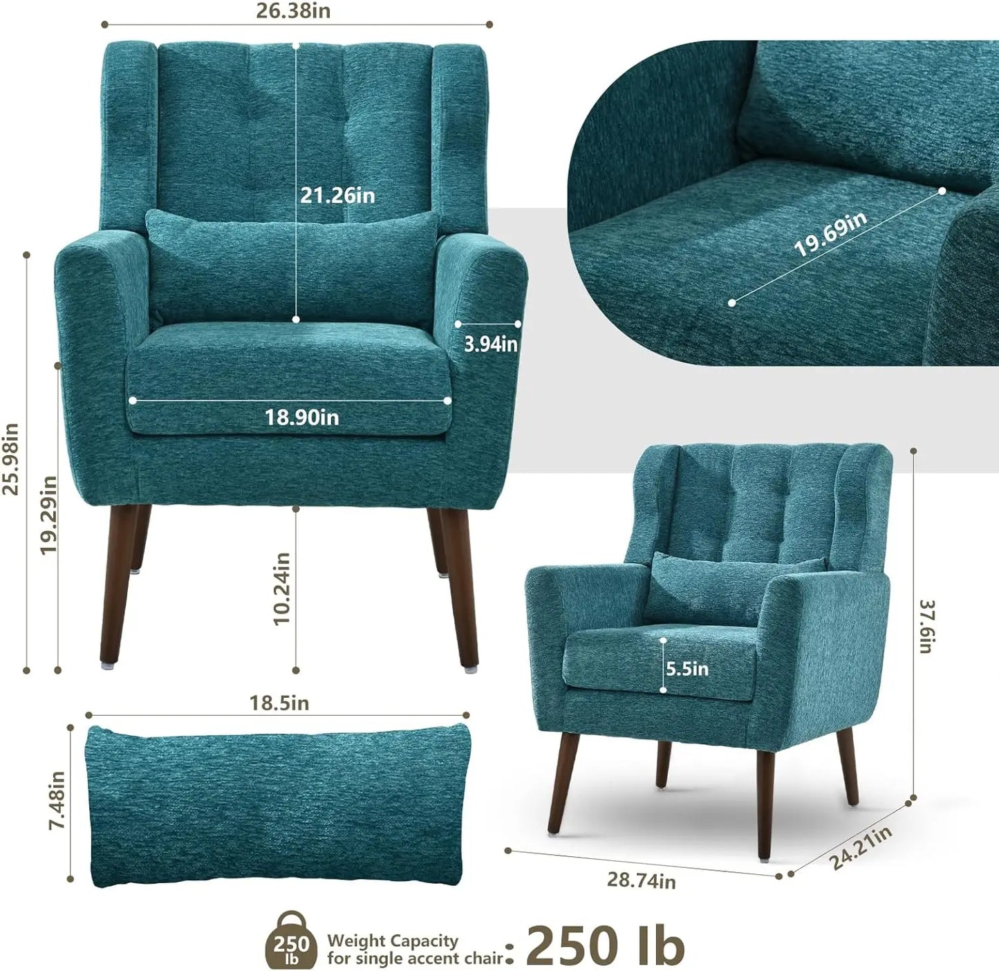 Modern Accent Chairs Set of 2, Teal