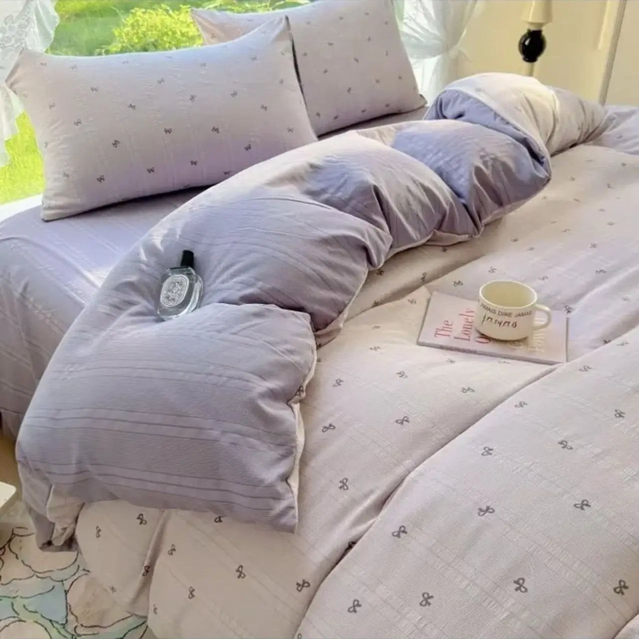 Bowknot Duvet Cover Set with Flat Sheet Pillowcase