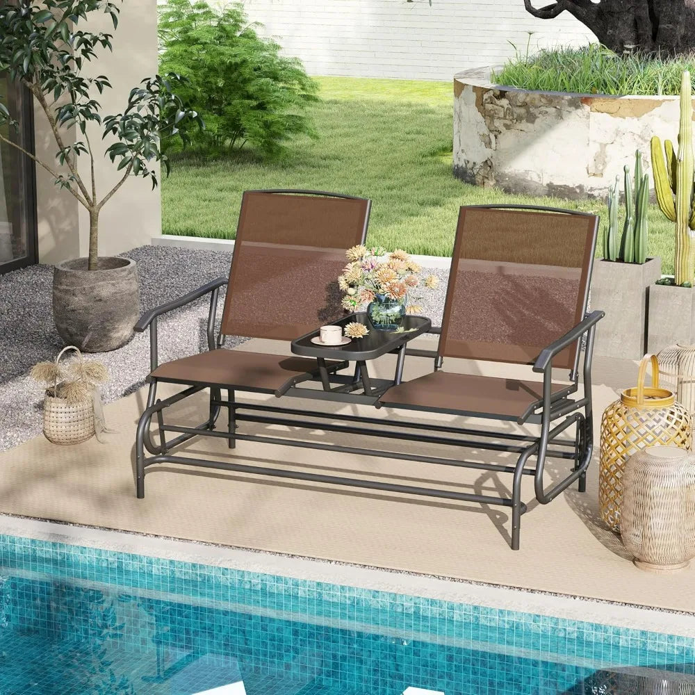 2 Person Swing Glider Loveseat w/Center Table