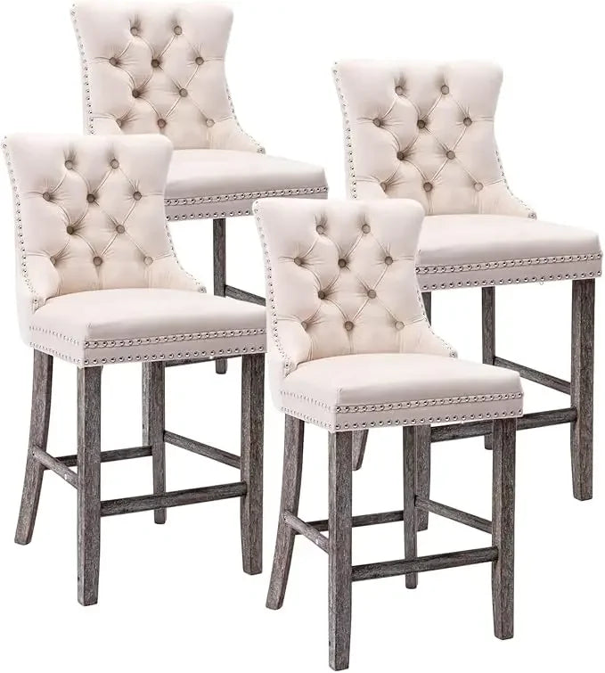 27" Modern Velvet Bar Stools with Button Decor Set of 4
