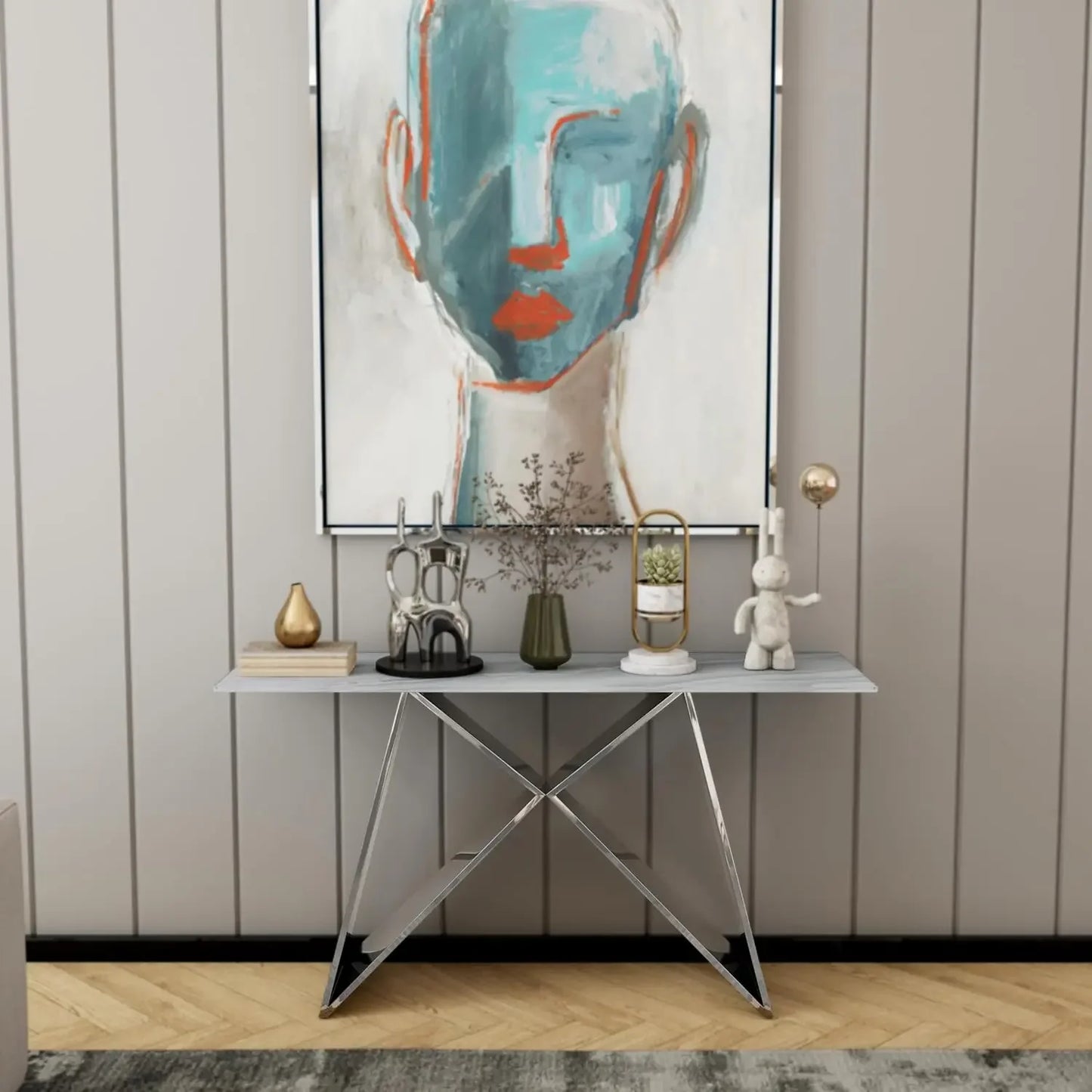 Luxury Entryway Table with Polished Gold M-Base